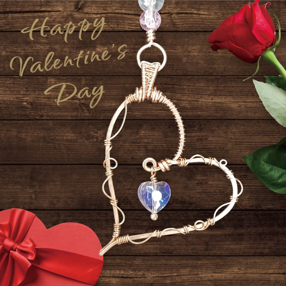 Artisan Heart Suncatcher with Glass and Crystal Beads - Picture 3 of 5